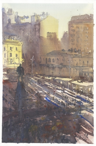 Moscow. Triumphal Square. Paper, watercolor. 2016