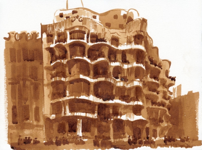 Barcelona. Casa Mila. Paper, brown ink, brush. 2013