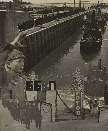 Photomontage.
Alexander Rodchenko.
“BBVP is Ready”. Photomontage for the magazine “USSR in Construction”, dedicated to the building of the White Sea-Baltic Canal. 
USSR, 1933.
Artist’s print.
Collection of the Multimedia Art Museum, Moscow
© A. Rodchenko – V. Stepanova Archive/ Multimedia Art Museum, Moscow