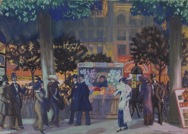 B.M. Kustodiev. Paris Boulevard at night. 1913. Perm State Art Gallery