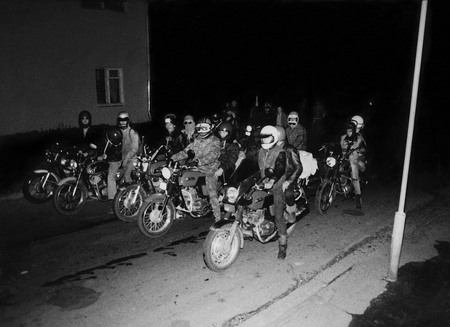 Start of rockers moto-column in Luzhniki. Moscow. 
1988.
Lavrik collection