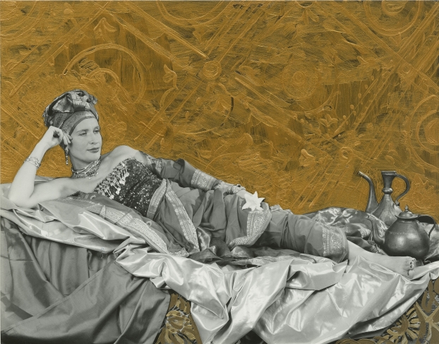 Aidan Salakhova. Odalisque. 1999. Black and white photography hand coloured with gold paint. Courtesy of Pierre Brochet