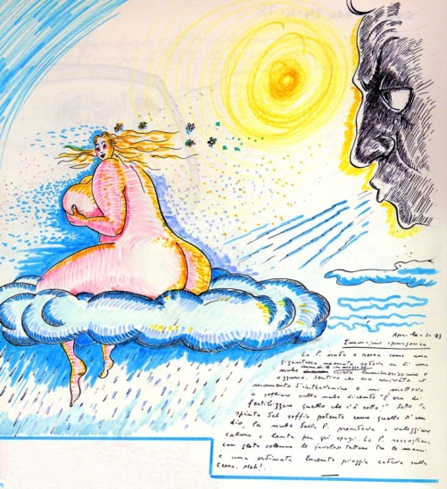 Сон от 1 апреля 1975, «Книга снов», рисунок Федерико Феллини. © Fondazione Federico Fellini, Rimini