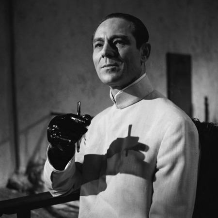 The evil oriental scientist Dr No is portrayed by veteran Broadway and film actor, Joseph Wiseman. 
Dr. No. © 1962 Danjaq, LLC and United Artists Corporation. 
All rights reserved Courtesy EON Productions, London