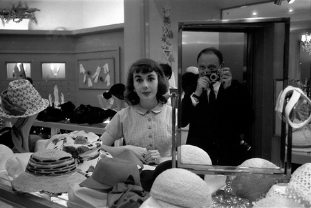 Pierre Boulat.
Look of Frenchman at American women. USA. Reflection of Pierre Boulat at mirror in New York shoporkais. 
May , 1957. 
© Pierre Boulat / COSMOS