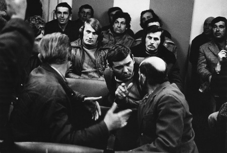Gennadi Koposov.
Komsomol meeting of A.Blotzky brigade. 
1974. 
Artist’s collection