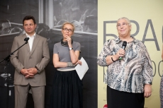Vladimir Golubkov, Olga Sviblova and curator of Brassai's retrospective Agnes de Gouvion Saint Cyr