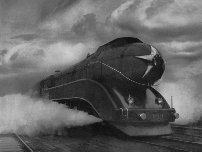 Arkady Shaikhet.
Express. Moscow, Udelnaya station, 1939.
Silver gelatin print.
Multimedia Art Museum, Moscow.
One of two trial versions of the 2-3-2 steam train. Followed the route Moscow-Leningrad.
Photograph published in ‘Soviet Photo’, issue No. 2, 1940 and issue No. 6, 1941.