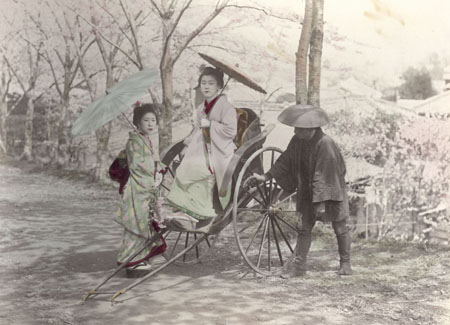 Неизвестный автор.
Гейши и рикша. 
1880 — 1890-е