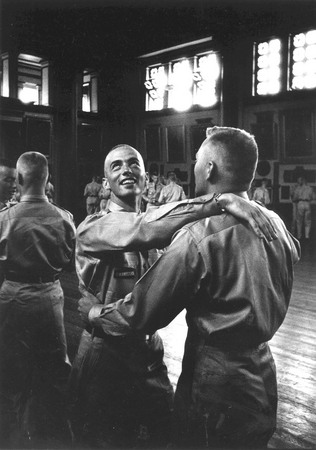 Pierre Boulat.
Cadets of West Point ‘Beast Barracks’. USA. Dancing lesson. 
May , 1957. 
© Pierre Boulat / COSMOS