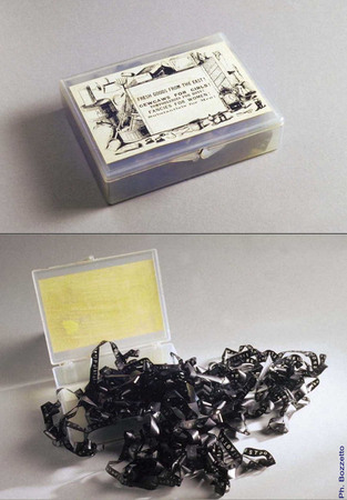 George Maciunas.
Fresh goods from the east. 
1964. 
Edited for Fluxus Editions, New York
Transparent plastic box with label containing typewriter. 
Archivio Bonotto, Molvena, Italy