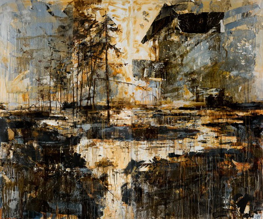 Valery Koshlyakov.
Landscape with river.
2006.
Acrylic, aluminium foil and bitumen on canvas