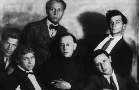 Sergey Yesenin among young poets. Lenengrad.
1924
