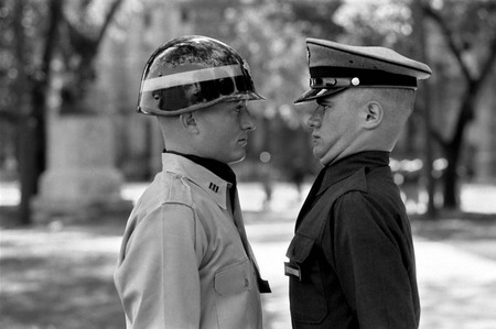 Pierre Boulat.
Cadets of West Point ‘Beast Barracks’. USA. First day 
May , 1957. 
Face to face with captain instructor. ‘You have one month to take away your double chin’… ‘Yes Sir!’ 
© Pierre Boulat / COSMOS