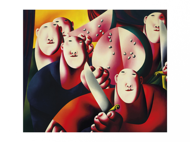 Oleg Tselkov. Group portrait with watermelon. 1963. Oil on canvas. Courtesy of Tsukanov Family Foundation, London