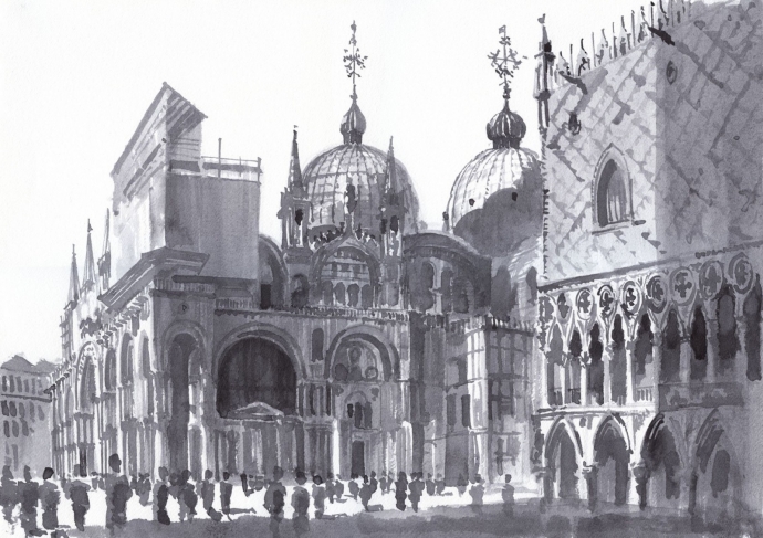 Venice. San Marco. Paper, ink, brush. 2013.
Award of Excellence of the International Competition of the American Society of Architectural Graphic Art (ASAI) Architecture in Perspective 2015.